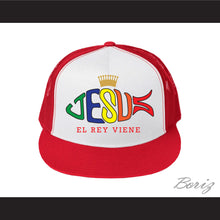Load image into Gallery viewer, Jesus the King is Coming (El Rey Viene) Red Mesh Trucker Baseball Hat as worn by Tyson Fury