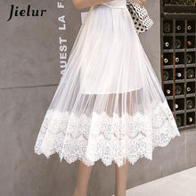 Load image into Gallery viewer, Jielur Pleated Women Skirt Mesh Lace Chic Gorgeous Harajuku Solid Color Mujer Elastic Waist Summer Skirt Slim New White Skirts