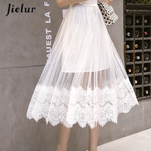 Load image into Gallery viewer, Jielur Pleated Women Skirt Mesh Lace Chic Gorgeous Harajuku Solid Color Mujer Elastic Waist Summer Skirt Slim New White Skirts