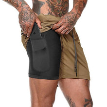 Load image into Gallery viewer, Joggers Shorts Mens 2 in 1 Short Pants Gyms Fitness Bodybuilding Workout Quick Dry Beach Shorts Male Summer Sportswear Bottoms