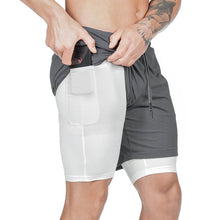 Load image into Gallery viewer, Joggers Shorts Mens 2 in 1 Short Pants Gyms Fitness Bodybuilding Workout Quick Dry Beach Shorts Male Summer Sportswear Bottoms