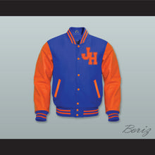 Load image into Gallery viewer, John Hughes High School Royal Blue Wool and Orange Lab Leather Varsity Letterman Jacket