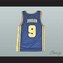 Load image into Gallery viewer, Michael Jordan 9 USA Blue and Gold Basketball Jersey