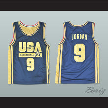 Load image into Gallery viewer, Michael Jordan 9 USA Blue and Gold Basketball Jersey
