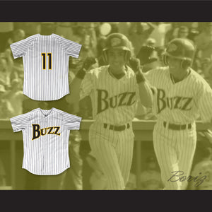 Juan Lopez 11 Buzz White Pinstriped Baseball Jersey Major League: Back to the Minors
