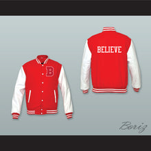 Load image into Gallery viewer, Justin Bieber Believe Red Wool and White Lab Leather Varsity Letterman Jacket