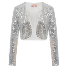 Load image into Gallery viewer, KK Women Long Sleeve Shining Sequined Jacket Top Open Front Glitter Cropped Coat Bolero Shrug Sequin Short Cardigan Coat S-XXL
