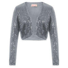 Load image into Gallery viewer, KK Women Long Sleeve Shining Sequined Jacket Top Open Front Glitter Cropped Coat Bolero Shrug Sequin Short Cardigan Coat S-XXL