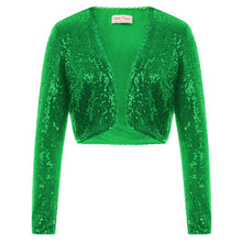 Load image into Gallery viewer, KK Women Long Sleeve Shining Sequined Jacket Top Open Front Glitter Cropped Coat Bolero Shrug Sequin Short Cardigan Coat S-XXL