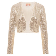 Load image into Gallery viewer, KK Women Long Sleeve Shining Sequined Jacket Top Open Front Glitter Cropped Coat Bolero Shrug Sequin Short Cardigan Coat S-XXL