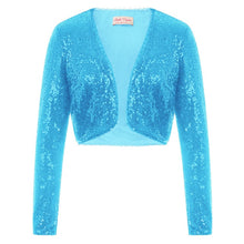 Load image into Gallery viewer, KK Women Long Sleeve Shining Sequined Jacket Top Open Front Glitter Cropped Coat Bolero Shrug Sequin Short Cardigan Coat S-XXL