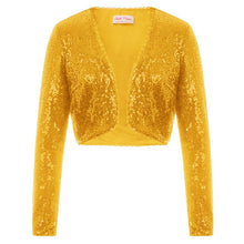 Load image into Gallery viewer, KK Women Long Sleeve Shining Sequined Jacket Top Open Front Glitter Cropped Coat Bolero Shrug Sequin Short Cardigan Coat S-XXL