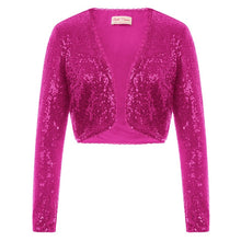 Load image into Gallery viewer, KK Women Long Sleeve Shining Sequined Jacket Top Open Front Glitter Cropped Coat Bolero Shrug Sequin Short Cardigan Coat S-XXL