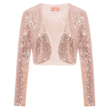 Load image into Gallery viewer, KK Women Long Sleeve Shining Sequined Jacket Top Open Front Glitter Cropped Coat Bolero Shrug Sequin Short Cardigan Coat S-XXL