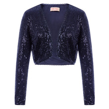 Load image into Gallery viewer, KK Women Long Sleeve Shining Sequined Jacket Top Open Front Glitter Cropped Coat Bolero Shrug Sequin Short Cardigan Coat S-XXL