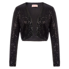 Load image into Gallery viewer, KK Women Long Sleeve Shining Sequined Jacket Top Open Front Glitter Cropped Coat Bolero Shrug Sequin Short Cardigan Coat S-XXL