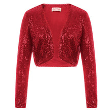 Load image into Gallery viewer, KK Women Long Sleeve Shining Sequined Jacket Top Open Front Glitter Cropped Coat Bolero Shrug Sequin Short Cardigan Coat S-XXL