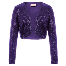 Load image into Gallery viewer, KK Women Long Sleeve Shining Sequined Jacket Top Open Front Glitter Cropped Coat Bolero Shrug Sequin Short Cardigan Coat S-XXL