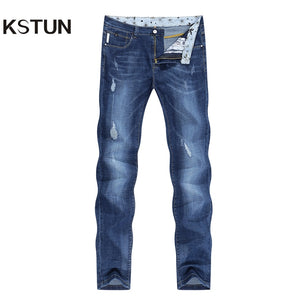 KSTUN Jeans Men Slim Fit Blue Summer Thin Ripped Jeans Men Streetwear Hip Hop Denim Pants Men's Clothes Wholesale Dropshipping