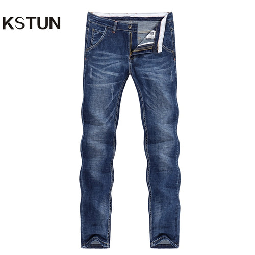 KSTUN Jeans Men Summer 2021 Thin Blue Slim Straight Denim Pants Casual Fashion Men's Trousers Full Length Cowboys Man Homme Jean