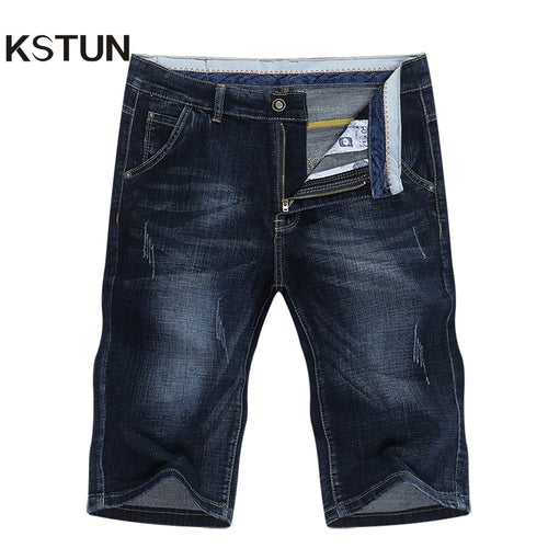 KSTUN Summer Shorts Jeans Men Denim Pants Stretch Dark Blue Fashion Design Men's Jeans Slim Straight Male Short  Jeans Hombre