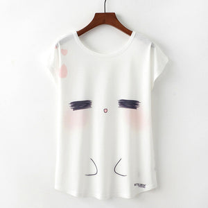 KaiTingu Summer Novelty Women T Shirt Harajuku Kawaii Cute Style Love Heart Cat Print T-shirt New Short Sleeve Tops Size M L XL