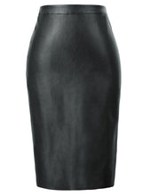 Load image into Gallery viewer, Kate Kasin Women Pu Leather Skirt Autumn Streetwear Casual Office Work Wear Bodycon Pencil Skirt Elastic Tight Ladies Skirt