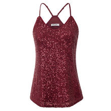 Load image into Gallery viewer, Kate Kasin Women Sexy V-Neck Sequin Top Summer Sparkle Shimmer Camisole Spaghetti Straps Sequined Tank Tops Party Club Cami Vest