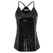 Load image into Gallery viewer, Kate Kasin Women Sexy V-Neck Sequin Top Summer Sparkle Shimmer Camisole Spaghetti Straps Sequined Tank Tops Party Club Cami Vest