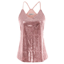 Load image into Gallery viewer, Kate Kasin Women Sexy V-Neck Sequin Top Summer Sparkle Shimmer Camisole Spaghetti Straps Sequined Tank Tops Party Club Cami Vest