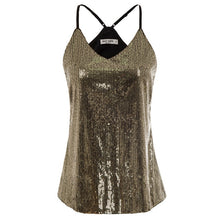 Load image into Gallery viewer, Kate Kasin Women Sexy V-Neck Sequin Top Summer Sparkle Shimmer Camisole Spaghetti Straps Sequined Tank Tops Party Club Cami Vest