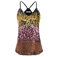 Load image into Gallery viewer, Kate Kasin Women Sexy V-Neck Sequin Top Summer Sparkle Shimmer Camisole Spaghetti Straps Sequined Tank Tops Party Club Cami Vest