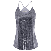 Load image into Gallery viewer, Kate Kasin Women Sexy V-Neck Sequin Top Summer Sparkle Shimmer Camisole Spaghetti Straps Sequined Tank Tops Party Club Cami Vest