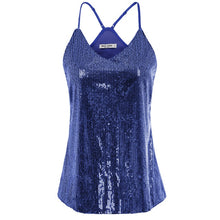Load image into Gallery viewer, Kate Kasin Women Sexy V-Neck Sequin Top Summer Sparkle Shimmer Camisole Spaghetti Straps Sequined Tank Tops Party Club Cami Vest