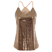 Load image into Gallery viewer, Kate Kasin Women Sexy V-Neck Sequin Top Summer Sparkle Shimmer Camisole Spaghetti Straps Sequined Tank Tops Party Club Cami Vest