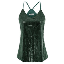 Load image into Gallery viewer, Kate Kasin Women Sexy V-Neck Sequin Top Summer Sparkle Shimmer Camisole Spaghetti Straps Sequined Tank Tops Party Club Cami Vest