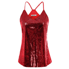 Load image into Gallery viewer, Kate Kasin Women Sexy V-Neck Sequin Top Summer Sparkle Shimmer Camisole Spaghetti Straps Sequined Tank Tops Party Club Cami Vest