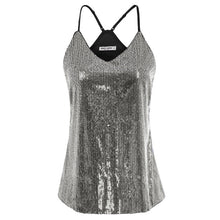 Load image into Gallery viewer, Kate Kasin Women Sexy V-Neck Sequin Top Summer Sparkle Shimmer Camisole Spaghetti Straps Sequined Tank Tops Party Club Cami Vest
