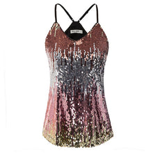 Load image into Gallery viewer, Kate Kasin Women Sexy V-Neck Sequin Top Summer Sparkle Shimmer Camisole Spaghetti Straps Sequined Tank Tops Party Club Cami Vest