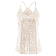 Load image into Gallery viewer, Kate Kasin Women Sexy V-Neck Sequin Top Summer Sparkle Shimmer Camisole Spaghetti Straps Sequined Tank Tops Party Club Cami Vest