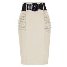 Load image into Gallery viewer, Kate Kasin Women's Shirred Detail High Waist Stretchy Pencil Skirt With Wide Belt Office Lady Work Skirt Solid Formal Midi Skirt