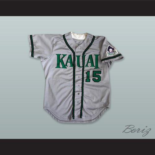 Kauai Emeralds Hawaii 15 Gray Button Down Baseball Jersey