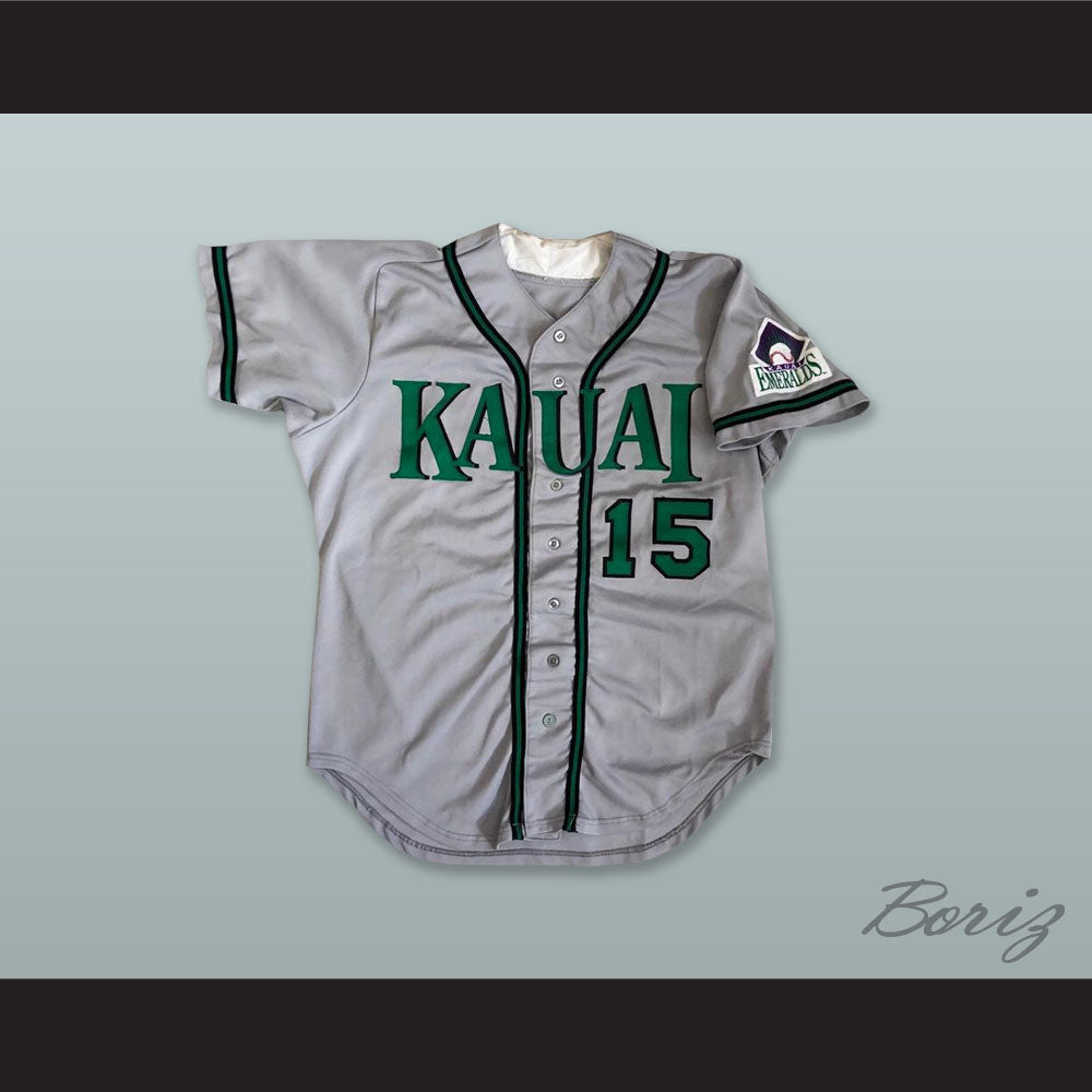 Kauai Emeralds Hawaii 15 Gray Button Down Baseball Jersey