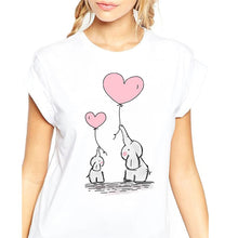 Load image into Gallery viewer, Kawaii cute Elephant balloon Print Women t shirt 2018 Summer Funny Short sleeve t-shirt Plus Size Casual Tops tshirts