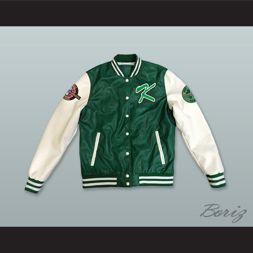Kekambas Baseball Hardball Green and White Lab Leather Varsity Letterman Jacket 4