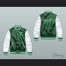 Load image into Gallery viewer, Kekambas Green/ White Varsity Letterman Satin Bomber Jacket 1
