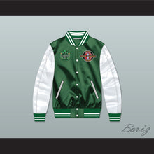 Load image into Gallery viewer, Kekambas Green/ White Varsity Letterman Satin Bomber Jacket 2
