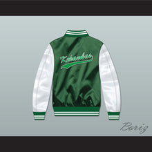 Load image into Gallery viewer, Kekambas Green/ White Varsity Letterman Satin Bomber Jacket 2