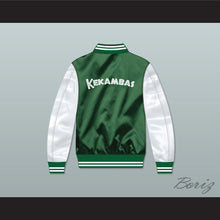 Load image into Gallery viewer, Kekambas Green/ White Varsity Letterman Satin Bomber Jacket 3