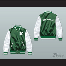 Load image into Gallery viewer, Kekambas Green/ White Varsity Letterman Satin Bomber Jacket 3